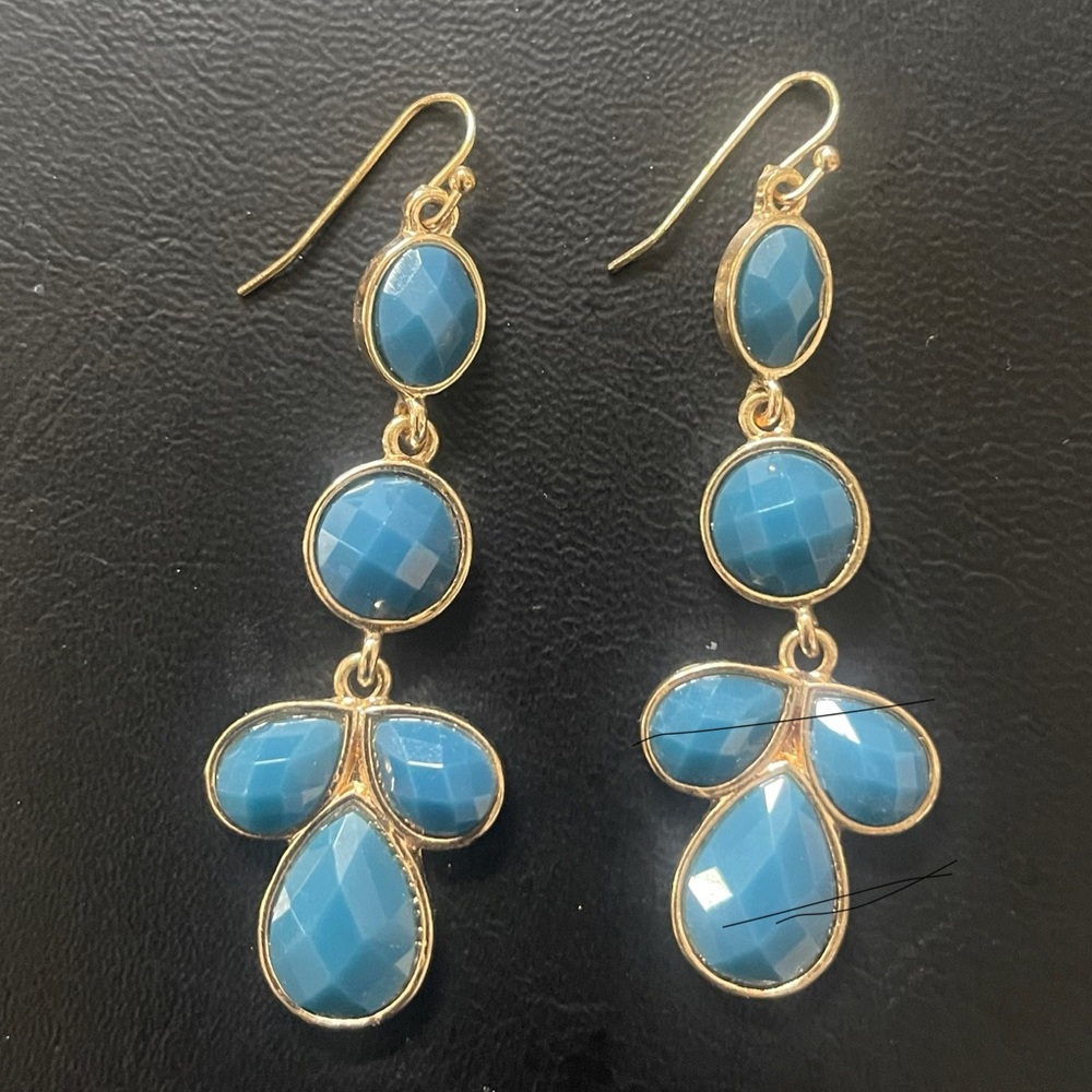 Ann Taylor Gold and Blue Faceted Teardrop Earrings